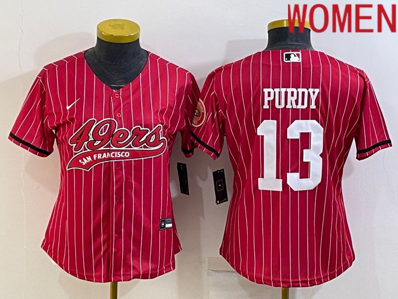 Women San Francisco 49ers #13 Purdy Red Stripe Nike Co branded NFL Jerseys1->women nfl jersey->Women Jersey